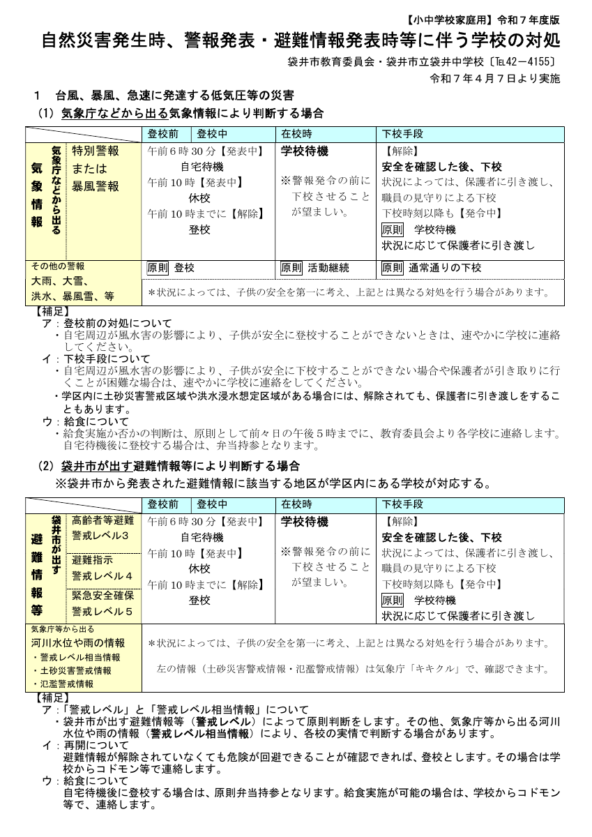 R7自然災害発生時等に伴う学校の対処.pdfの1ページ目のサムネイル